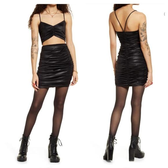 bp Nordstrom Women's Junior Size Large Ruched Cutout Satin Mini Dress in Black - Picture 1 of 8